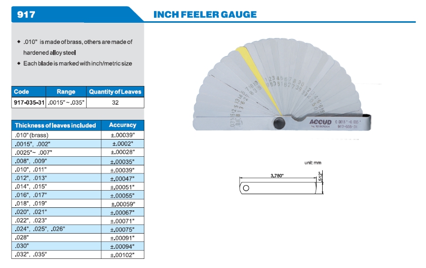 Inch Feeler Gauge