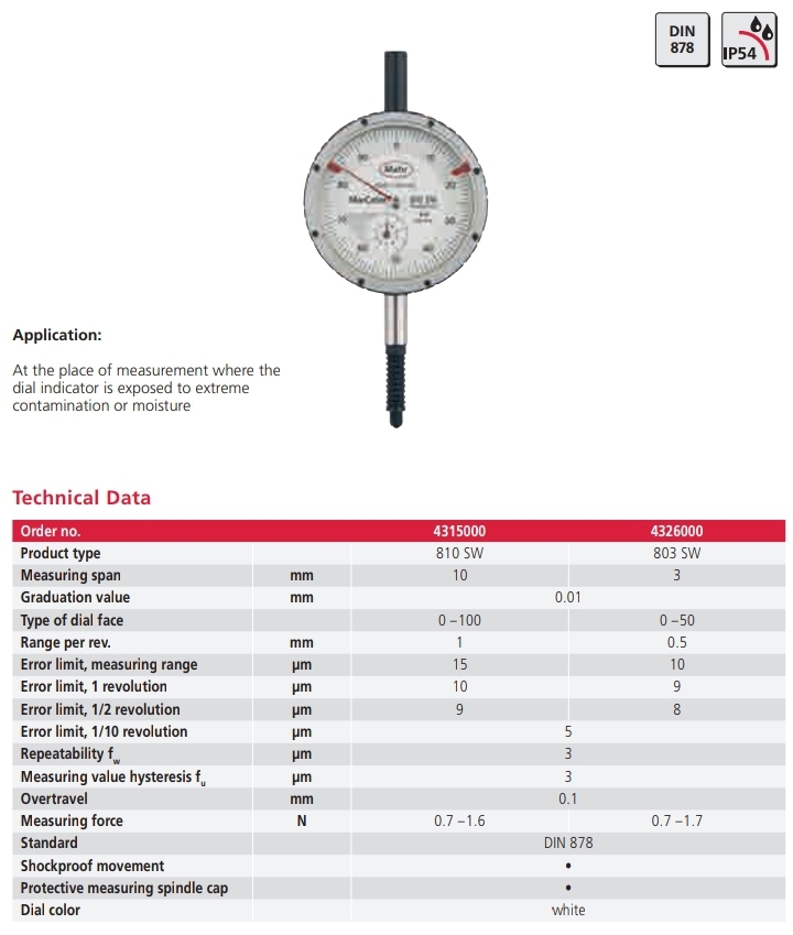 Dial Indicator 810 SW / 803 SW