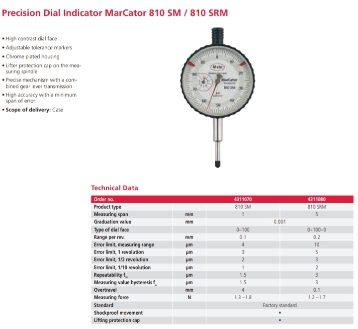 Precision Dial Indicator 810 SM / 810 SRM