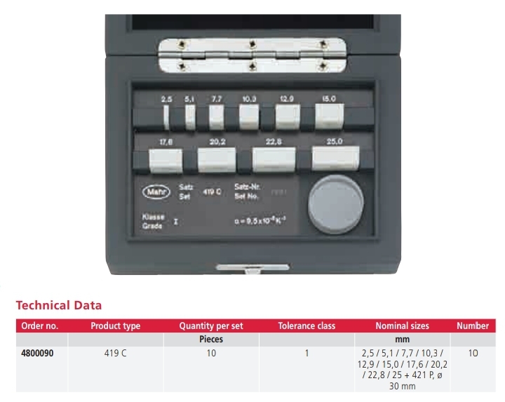 Rectangular Gage Block Set made of Ceramic 419 C