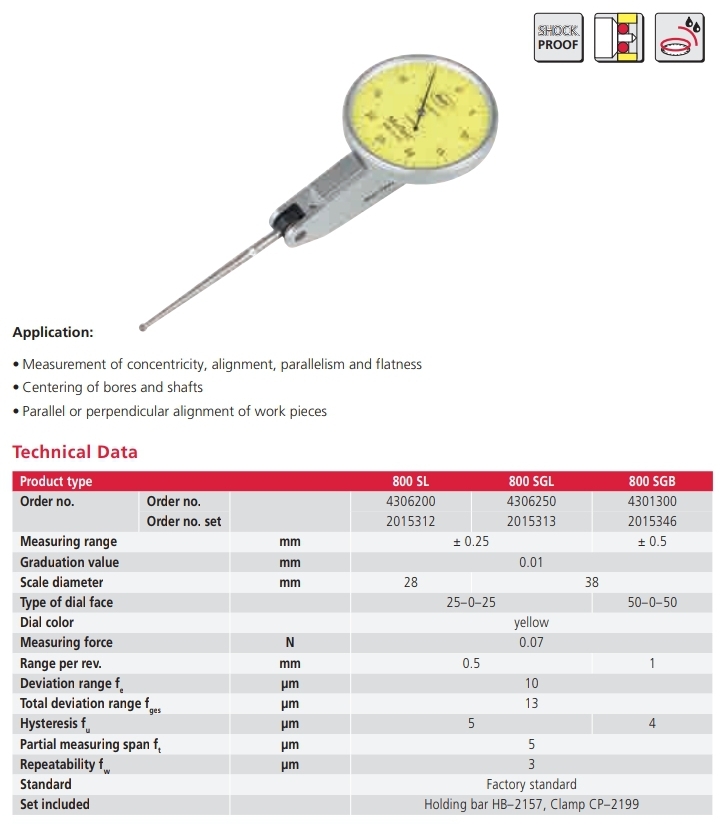 Test Indicator 800 SL / 800 SGL / 800 SGB