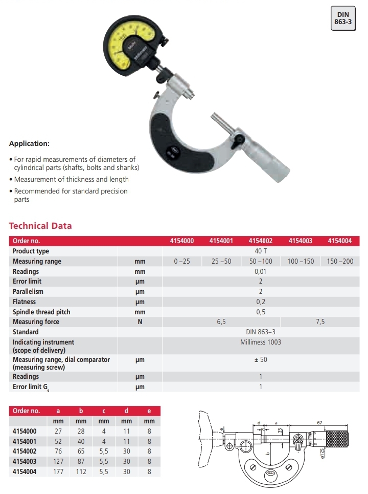 Micrometer with integrated Dial Comparator 40 T