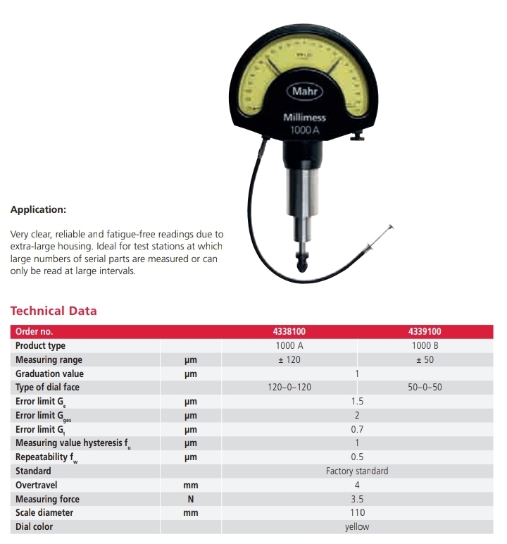 Mechanical Dial Comparator Millimess 1000 A / 1000 B