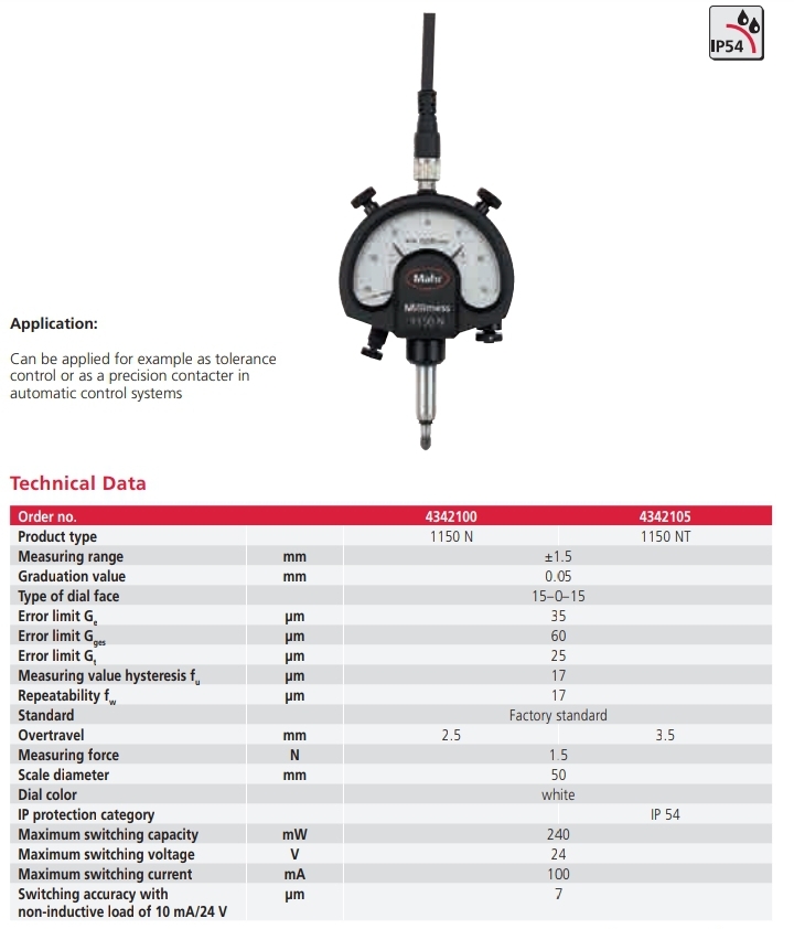 Mechanical Dial Comparator with limit contacts Millimess 1150 N / 1150 NT
