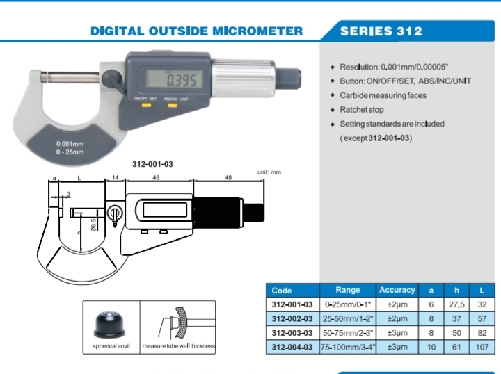 Digital Outside Micrometer 312